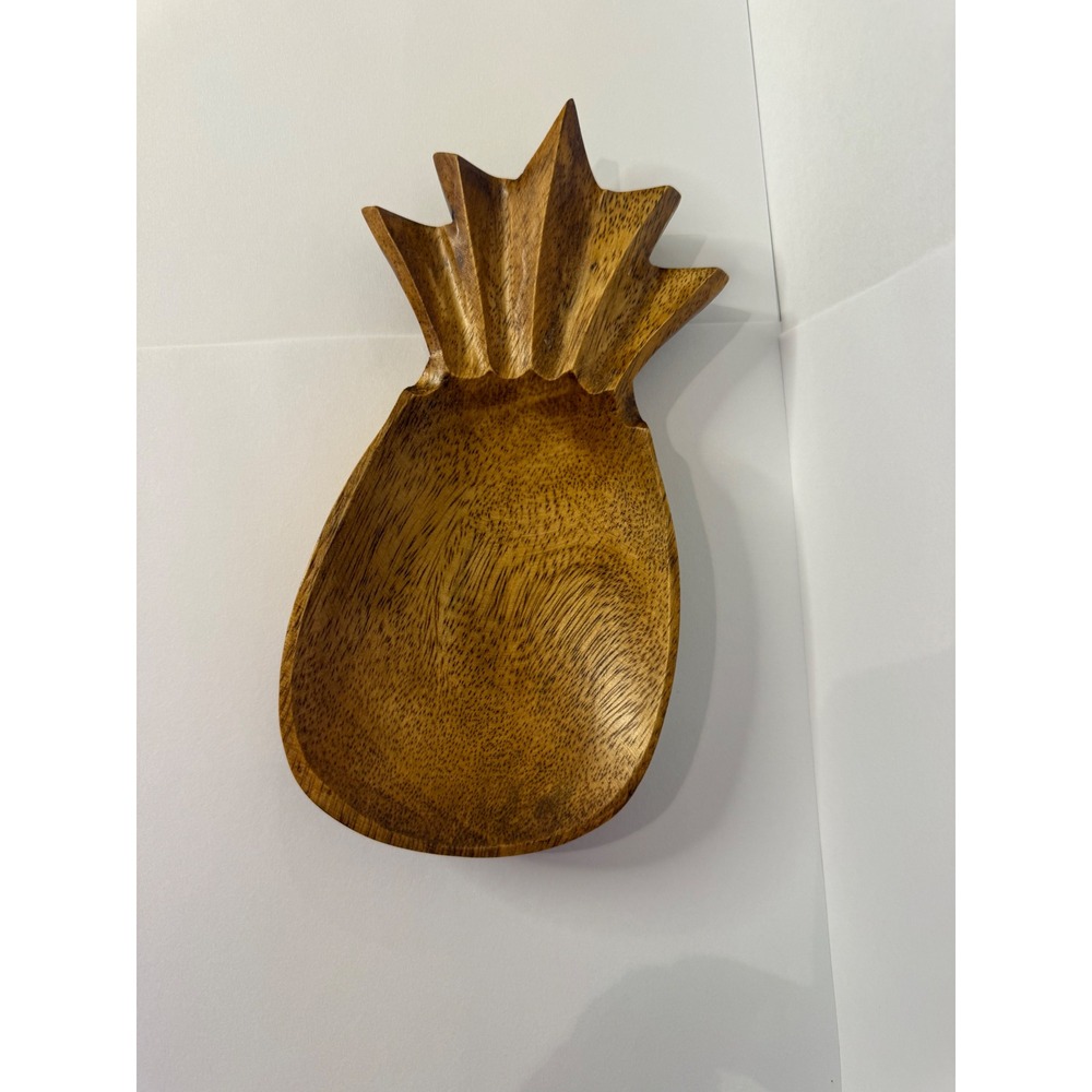 Vintage Hand Carved Wooden Pineapple Bowl Tropical Tiki Decor Catchall Tray
